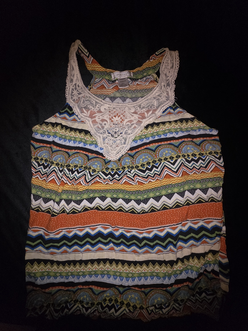 Lace-Trim Multicolor Chevron & Geometric Tank Top